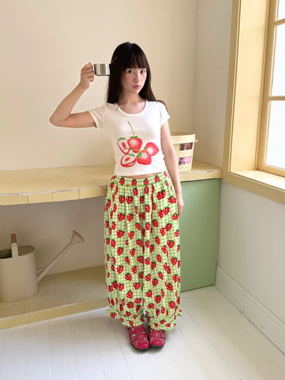FRUITS - Strawberry Plaid Wide Leg Pants | Kawaii Japanese Streetwear Trousers pants Fruits