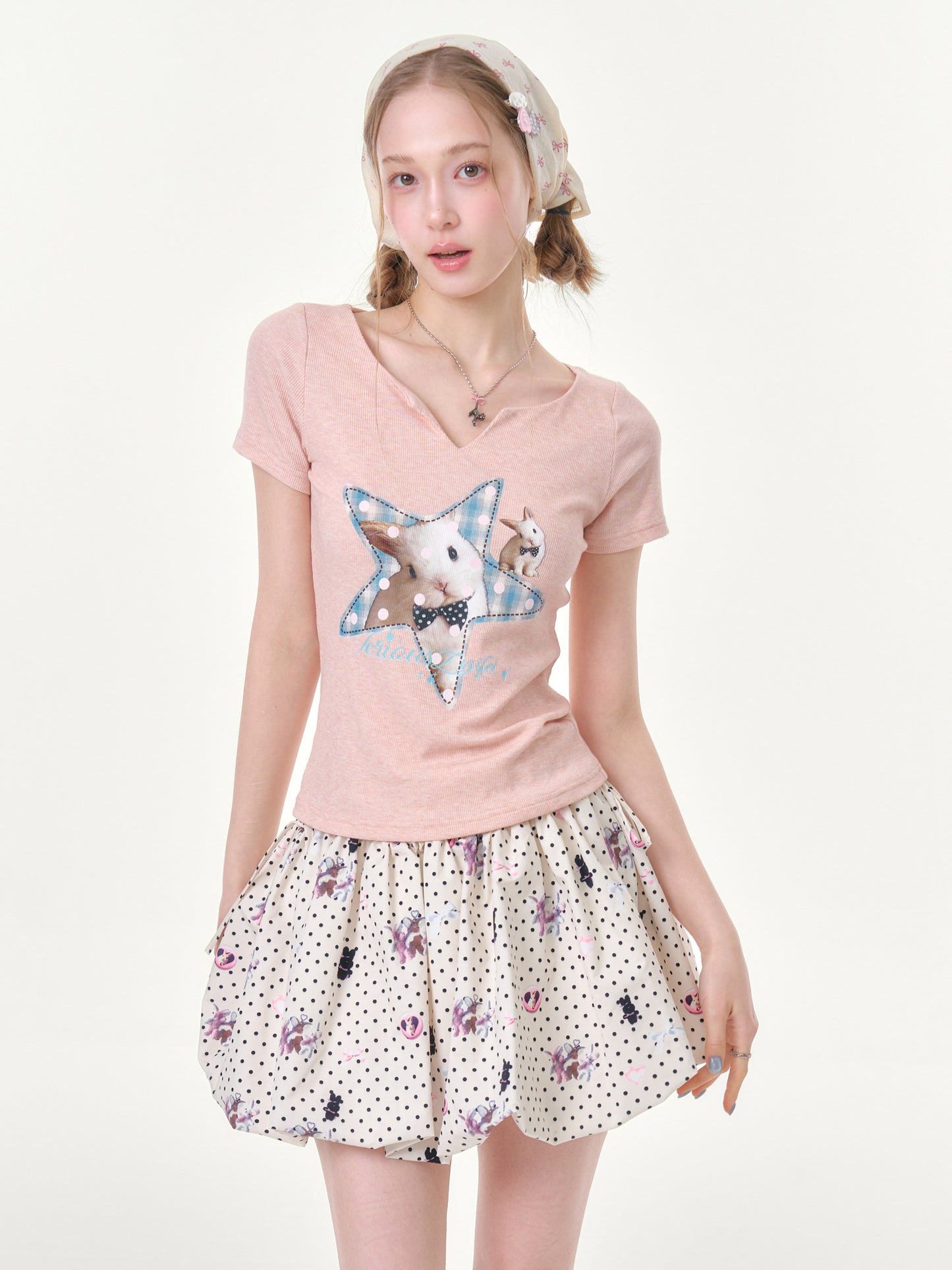 ziziFei - Pink Star Bunny Slim Tee shirt ziziFei