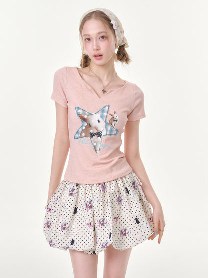ziziFei - Pink Star Bunny Slim Tee shirt ziziFei