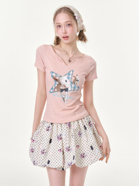 ziziFei - Pink Star Bunny Slim Tee shirt ziziFei