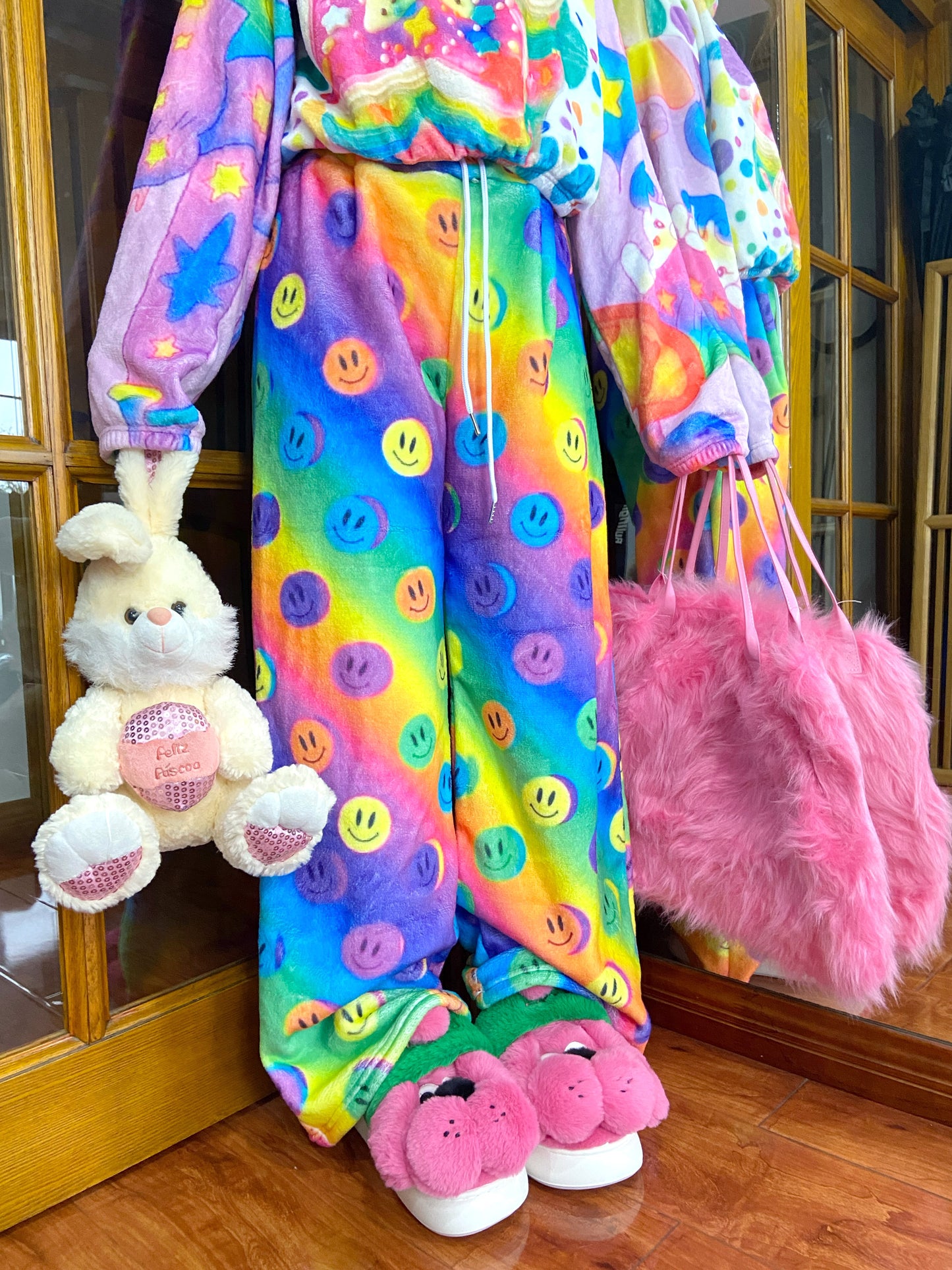 LERROO - Decora Kei Smiley Face Fleece Pants pants Leerroo