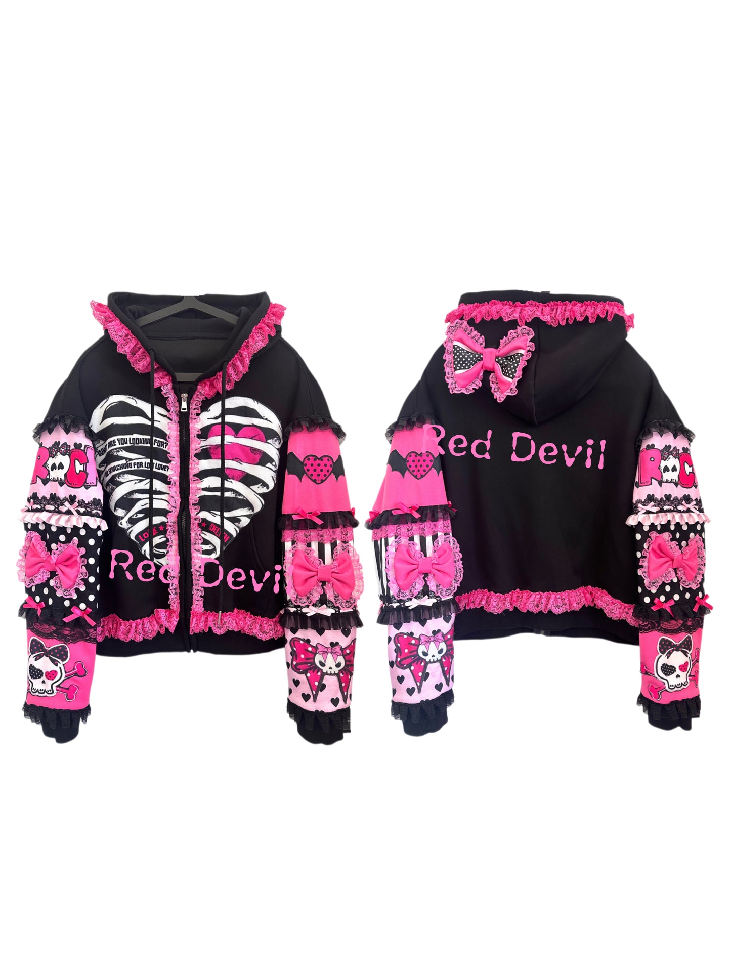 Red Devil - Y2K Shibuya Gyaru Black Pink Sweatshirt jacket Red Devil