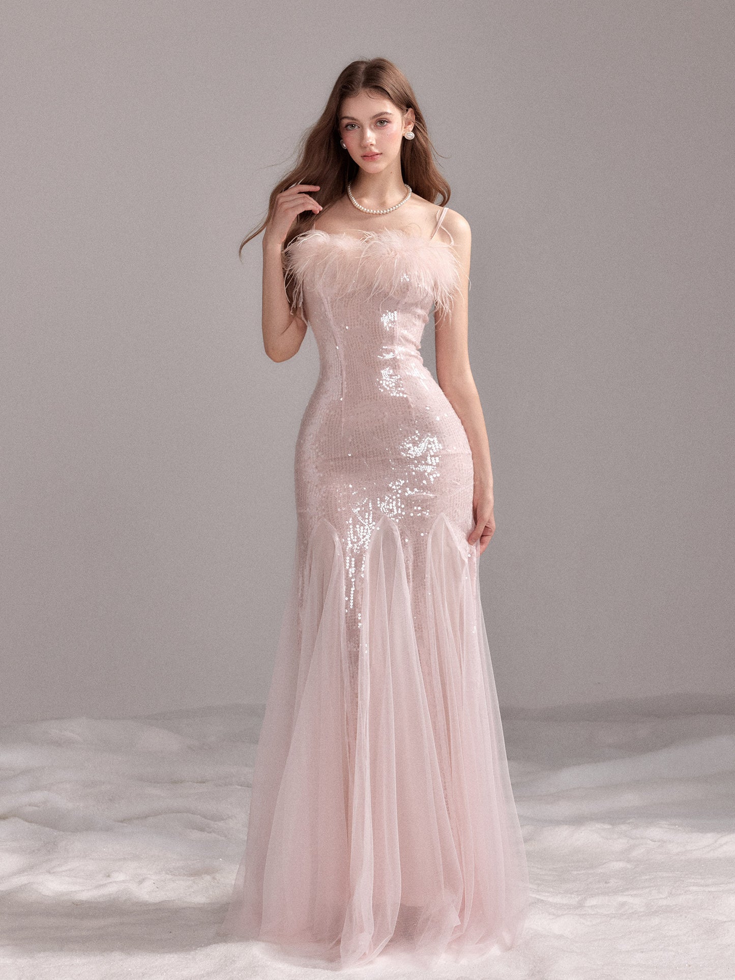 YZZI HE - “Moonlit Galaxy” Sequin Mesh Mermaid Evening Dress dress YZZI HE Pink S