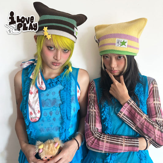 Loveplay - Y2K Knit Hat Striped Demon Horn Lucky Star hat loveplay