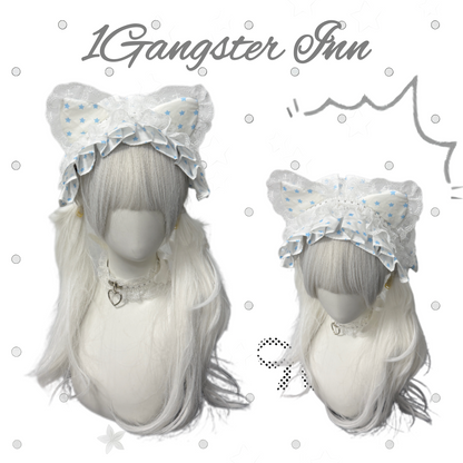 1Gangster Inn - Polka Dot Cat Ear Lace Lolita Headband hairband 1GASTERINN