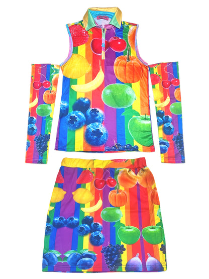 Harajuku Tank Top Skirt Set Fruits Print Set Summer Wear Set Sweet Spicy Set set Leerroo