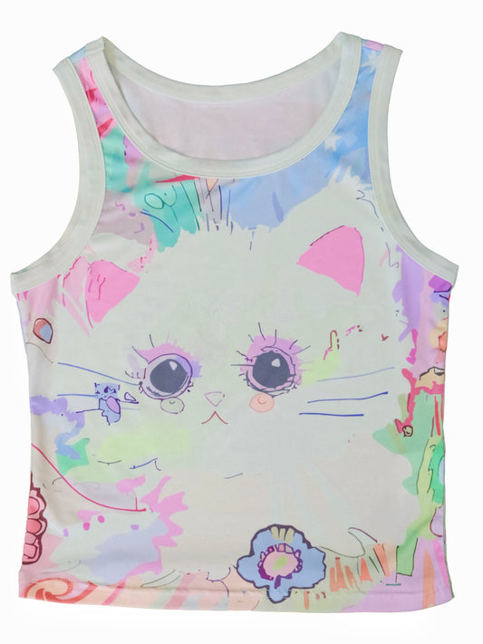 MeowMeow Bug – Decora Kei Cartoon Slim Fit Tank Top vest MeowMeow Bug Handprint Cat S