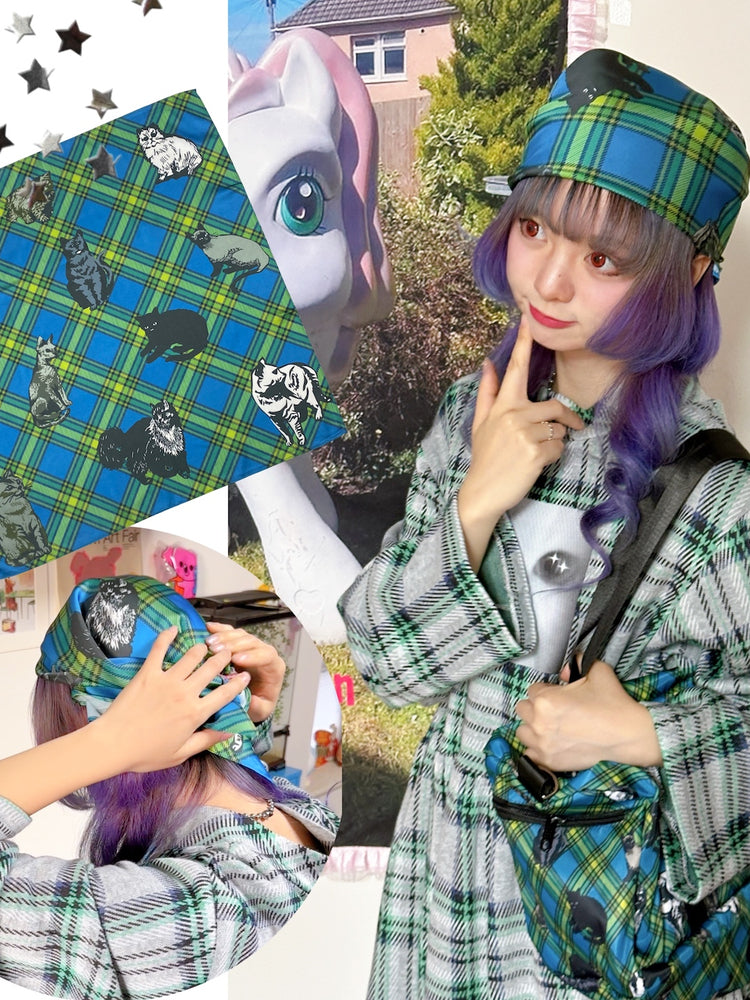 bunnybunnygun - Harajuku Cat Print Square Scarf Kerchief bunnybunnygun