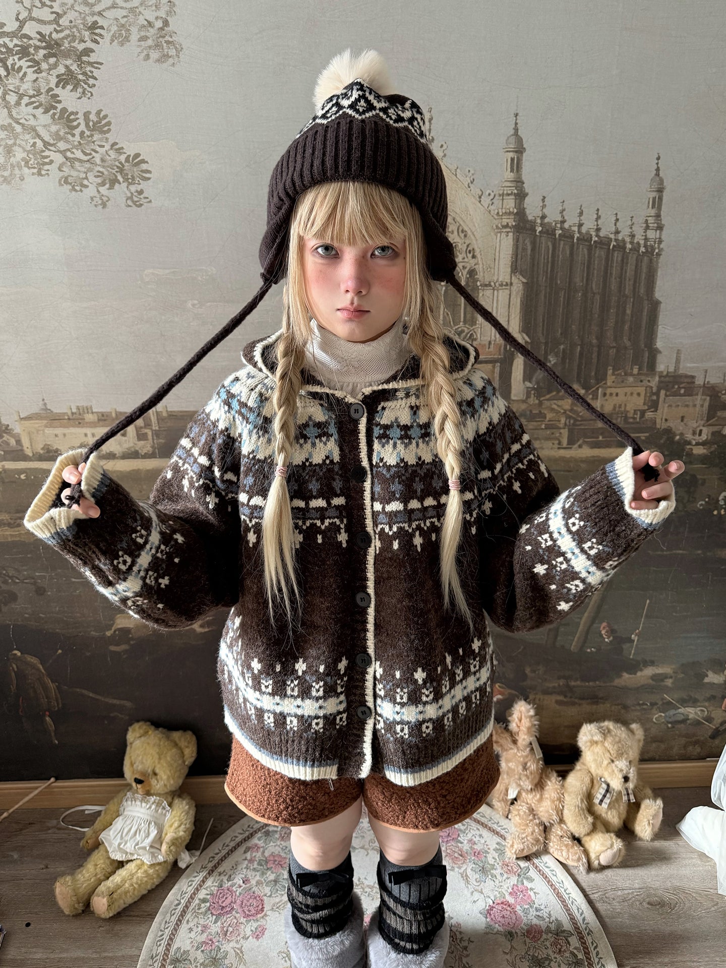 Labeau - Sweet Vintage Fair Isle Hooded Cardigan cardigan Labeau