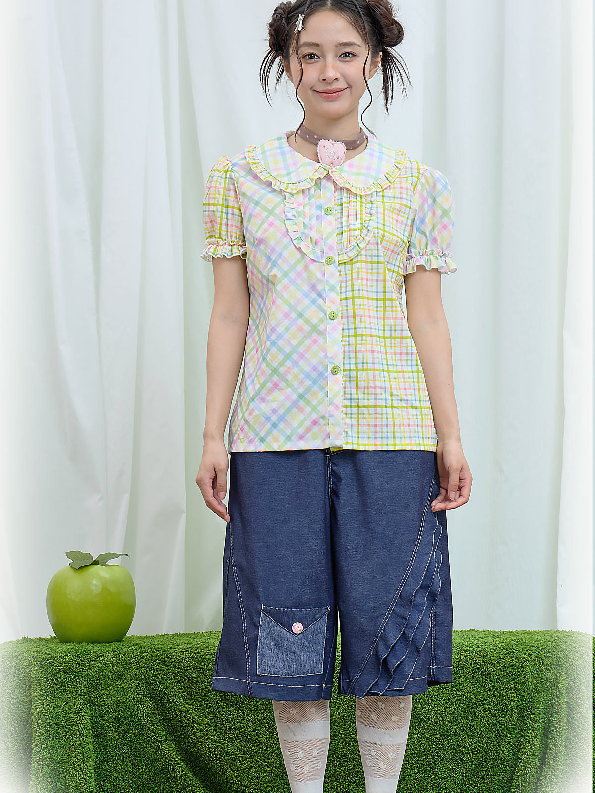 Moon Meadow - Plaid Puff Sleeve Shirt shirt Moon Meadow