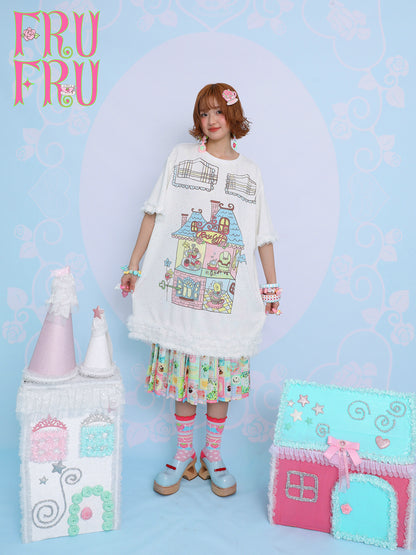 frufru - Rose Cafe Print Oversized T-Shirt Dress dress frufru