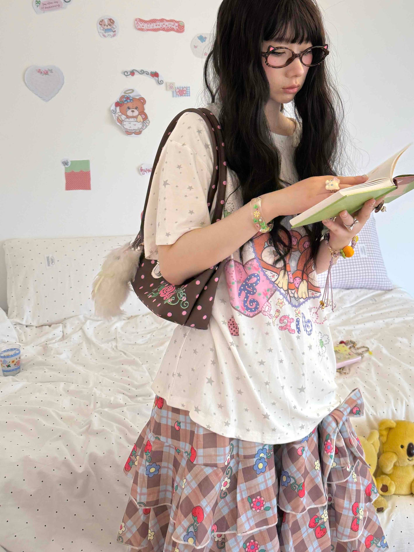 KaiXin Hostel - Bear Heart Star Print T-Shirt tee KaiXin hostel