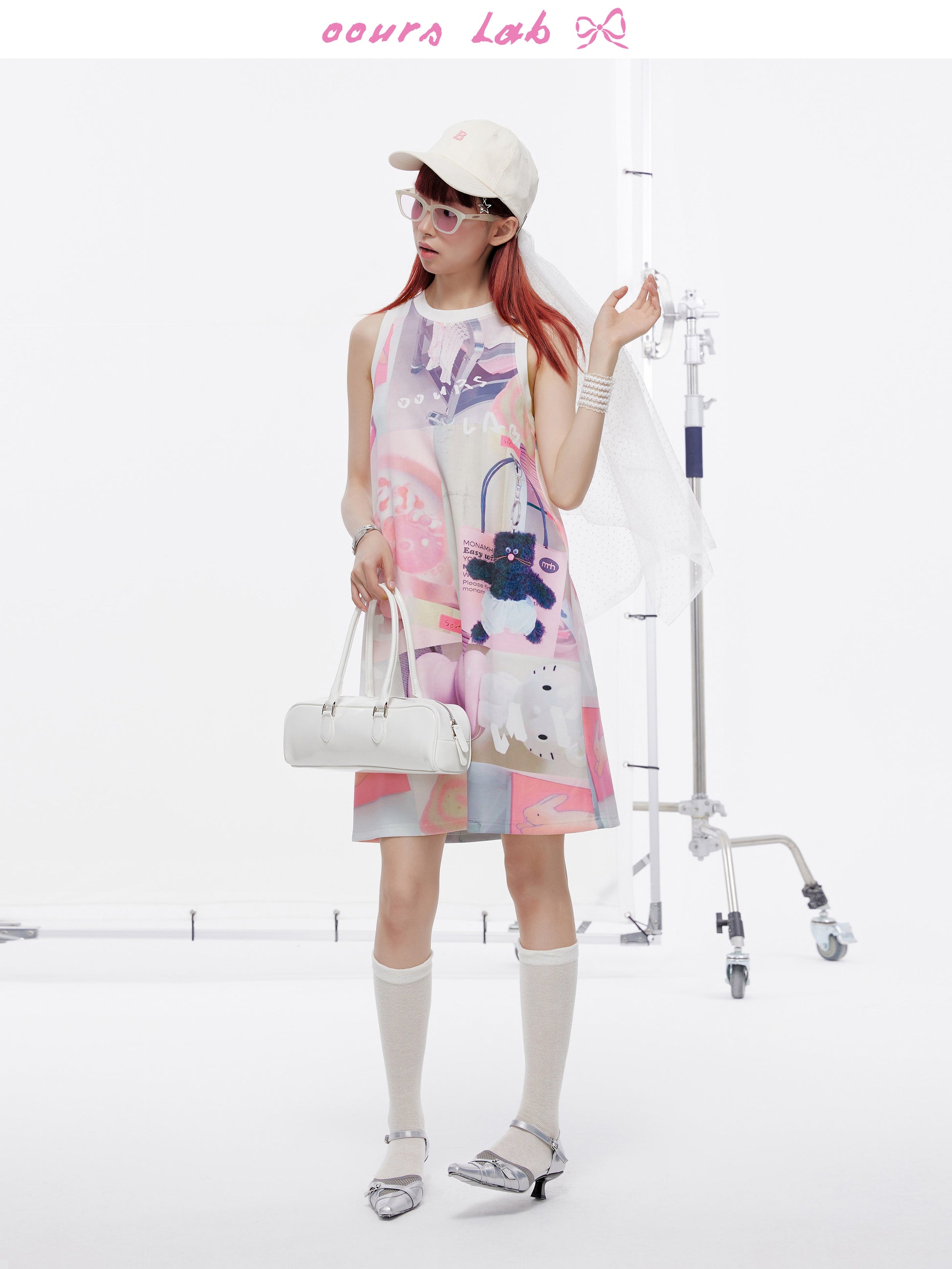 OOURSLAB - Pink Cartoon Print Knit Dress dress OOURSLAB
