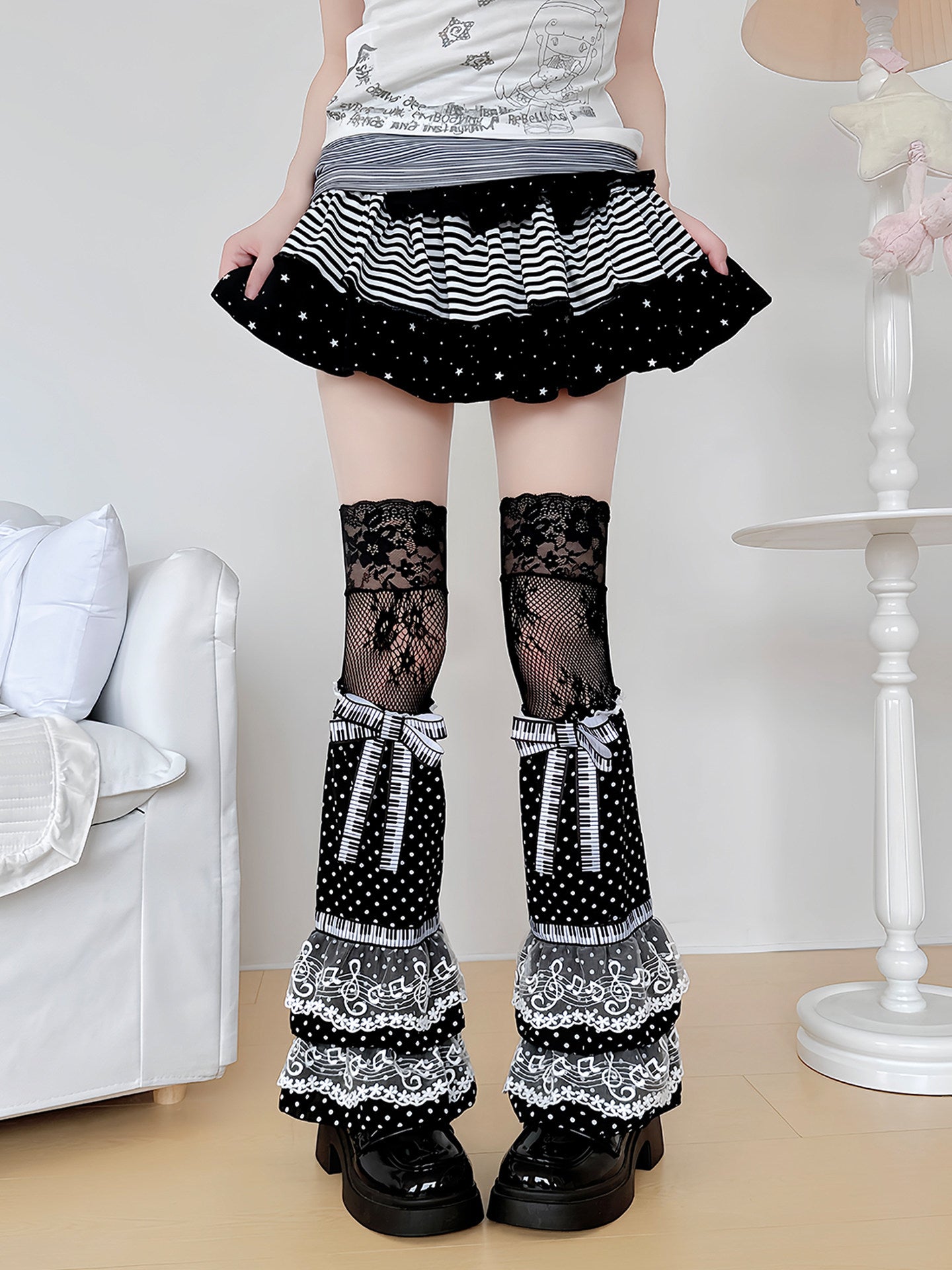 Vintage Piano Note Lace Leg Warmers sock left