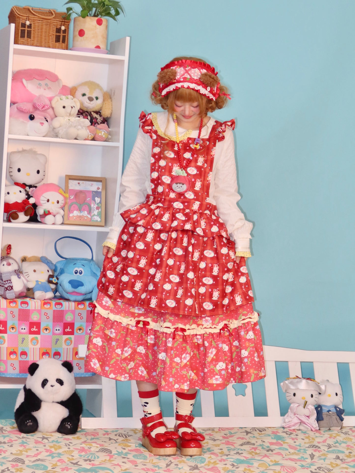 LULULULU - Kawaii Showa Retro Print Waterproof Apron Ruffled Cooking Dress dress LULULULU