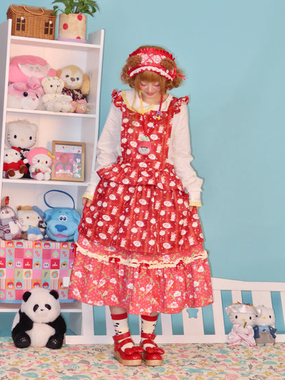 LULULULU - Kawaii Showa Retro Print Waterproof Apron Ruffled Cooking Dress dress LULULULU