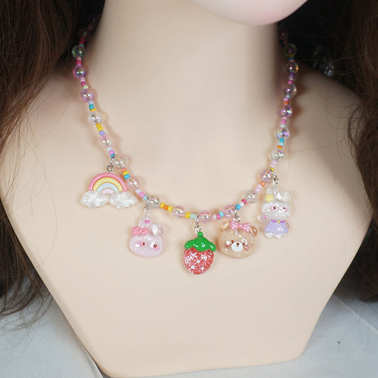 MaoJiang - Decora Kei Strawberry Bear Bunny Beaded Necklace necklace maojiang