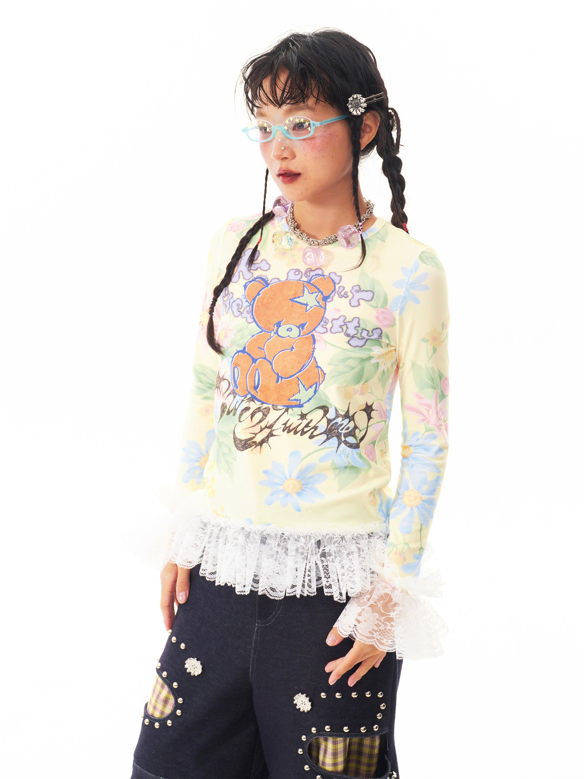 sillysis - Kawaii Bear Lace Tee shirt sillysis