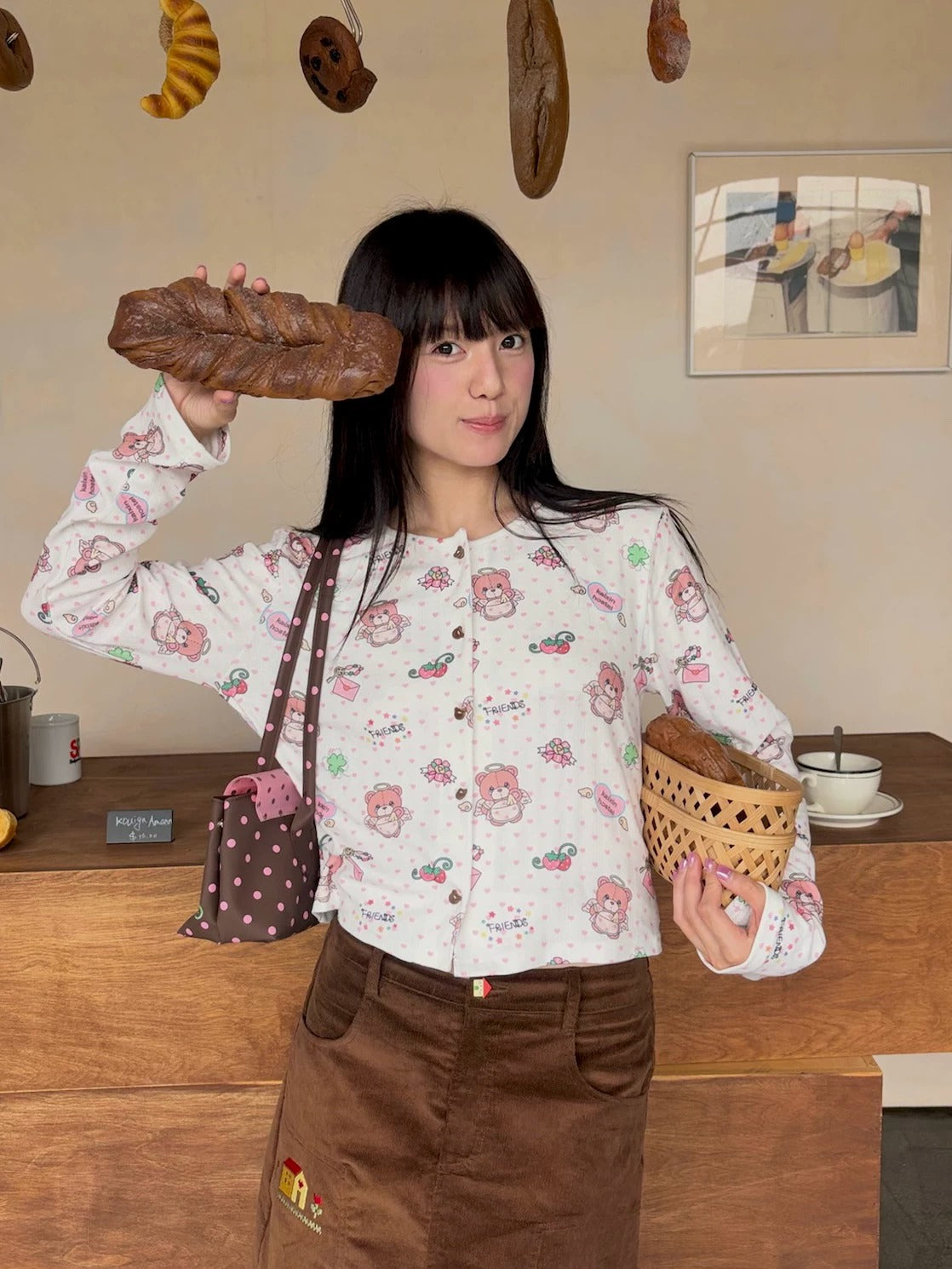 KaiXin hostel - Bear Heart Print Camisole & Cardigan Set shirt KaiXin hostel