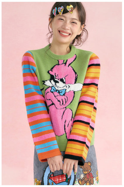 tntntutu - Asymmetric Colorblock Bunny Knit Sweater sweater tntntutu