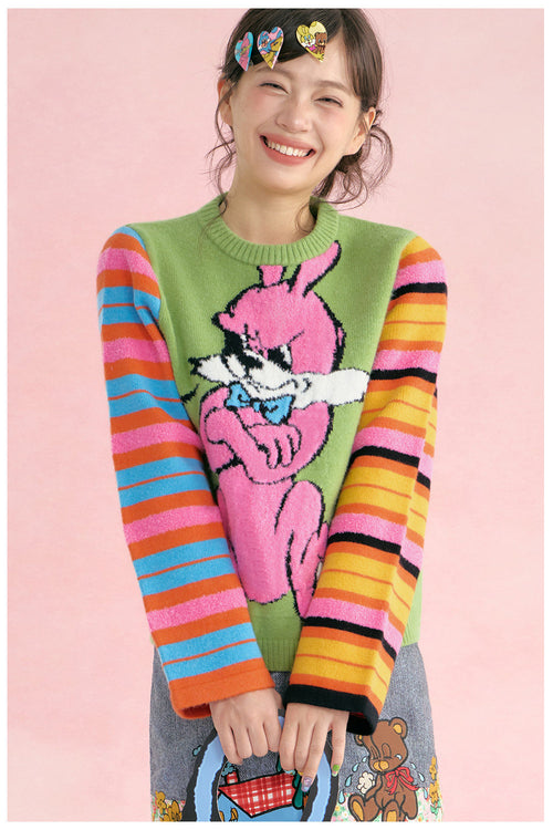 tntntutu - Asymmetric Colorblock Bunny Knit Sweater sweater tntntutu