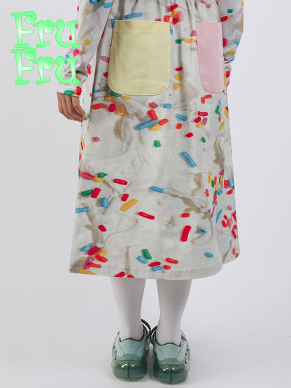 frufru Angel Cookie A-line Skirt | Harajuku Cotton Printed Midi Skirt