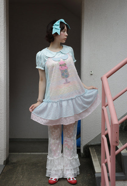 frufru - Pink Blue Rhinestone Mesh Dress dress frufru