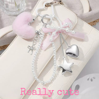 Sweet Pink Bunny Heart Phone Charm Keychain keychain really cute