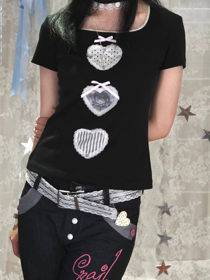 Snail Bones - Heart Lace Beaded Tee Snail Bones Black M