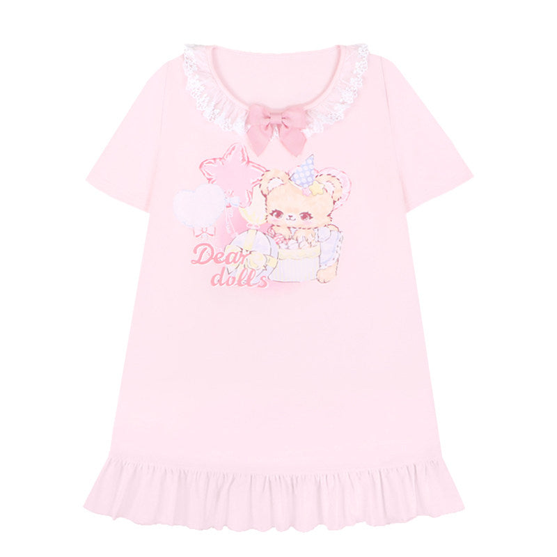 Dear Doll - Star Balloon Lace Collar Tee Dress dress dear doll Pink S