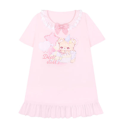 Dear Doll - Star Balloon Lace Collar Tee Dress dress dear doll Pink S