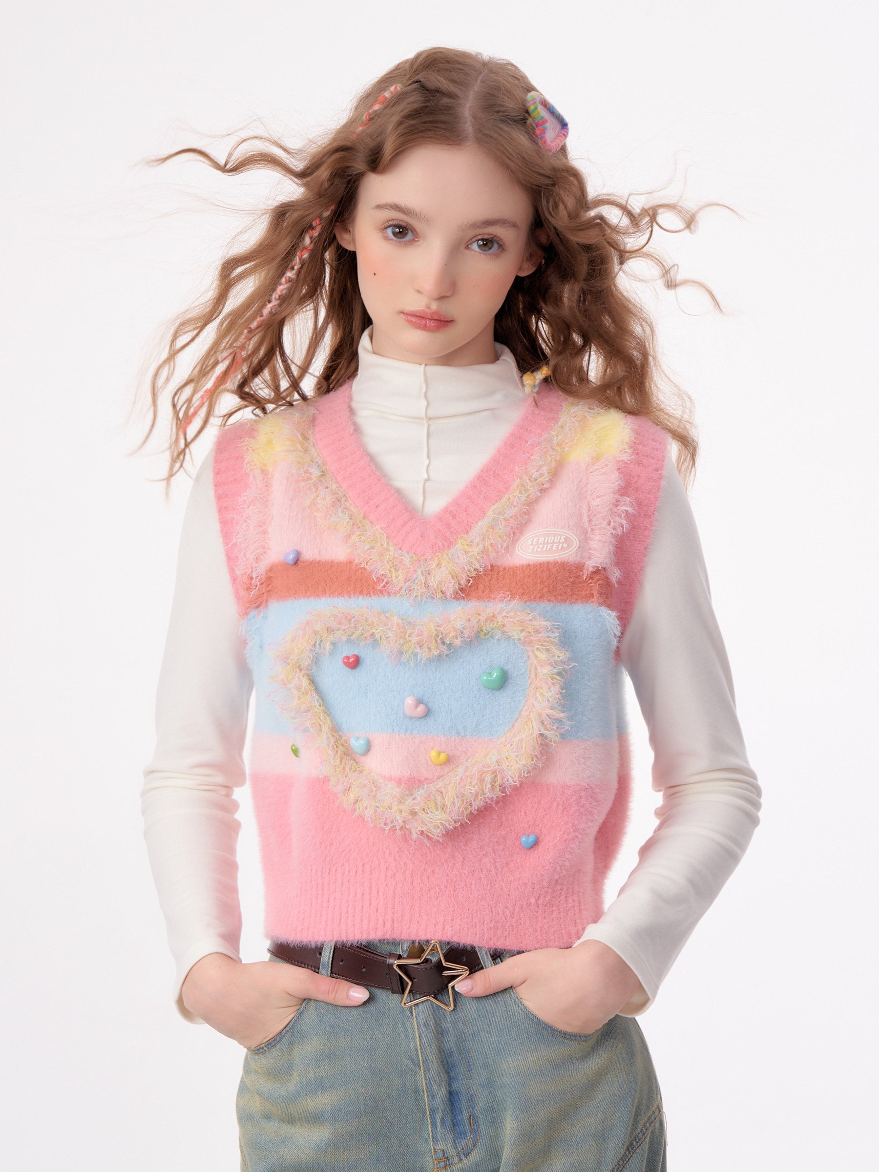 ziziFei - Girly Kei Heart Knit Vest vest ziziFei