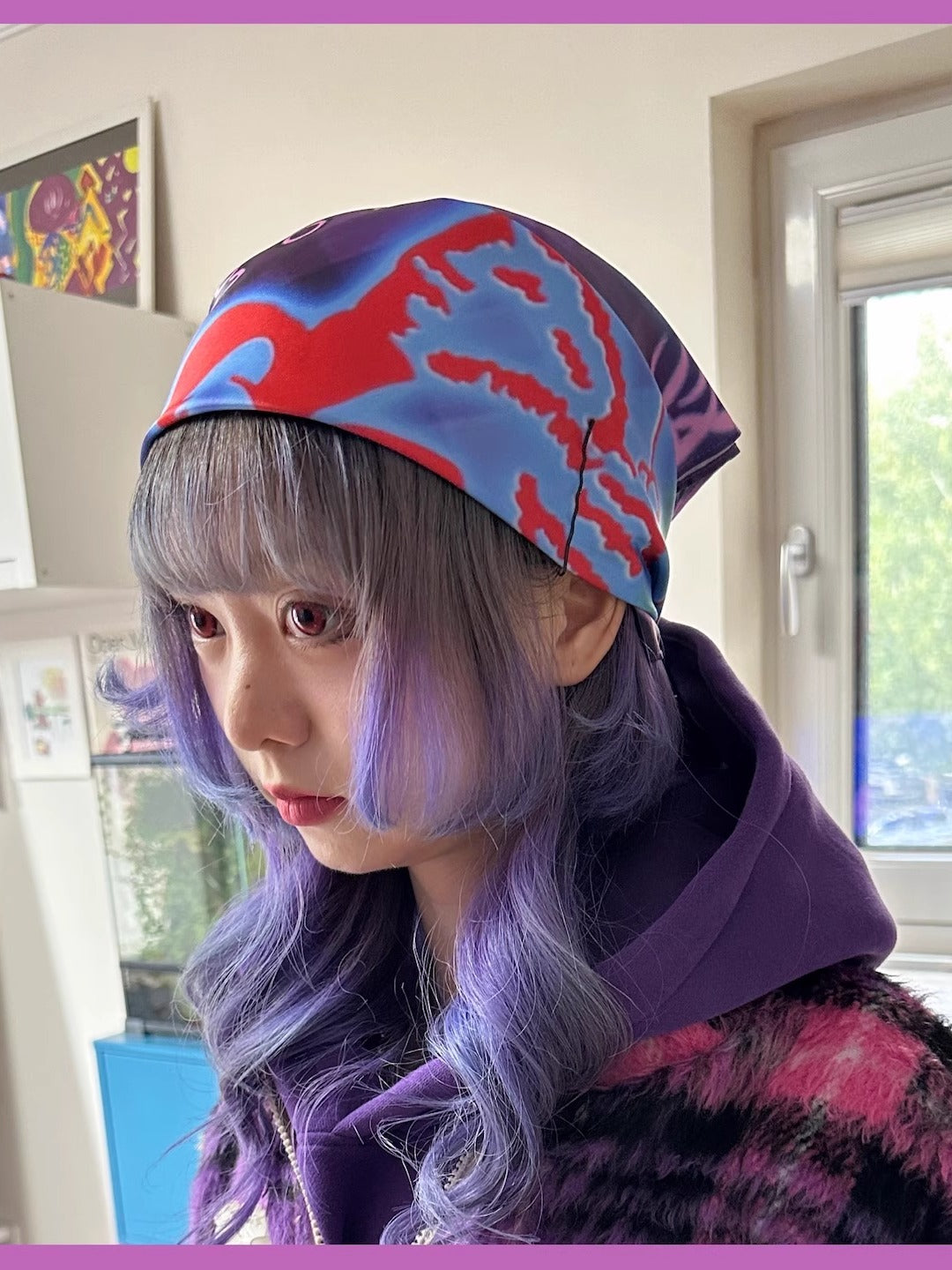 BunnyBunnyGun - Harajuku Printed Scarf Purple Polyester Multifunctional Kerchief bunnybunnygun