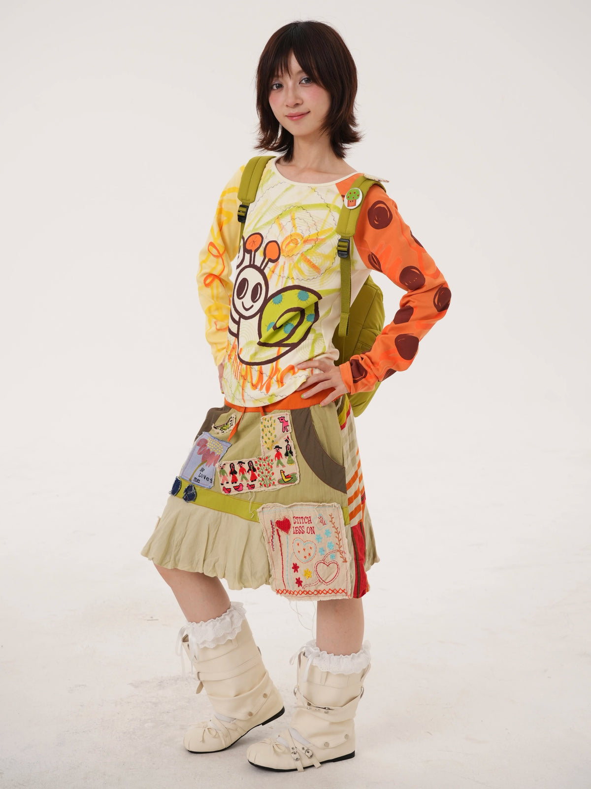 RabbitRain - Snail Doodle Colorblock Raglan Top shirt RabbitRain