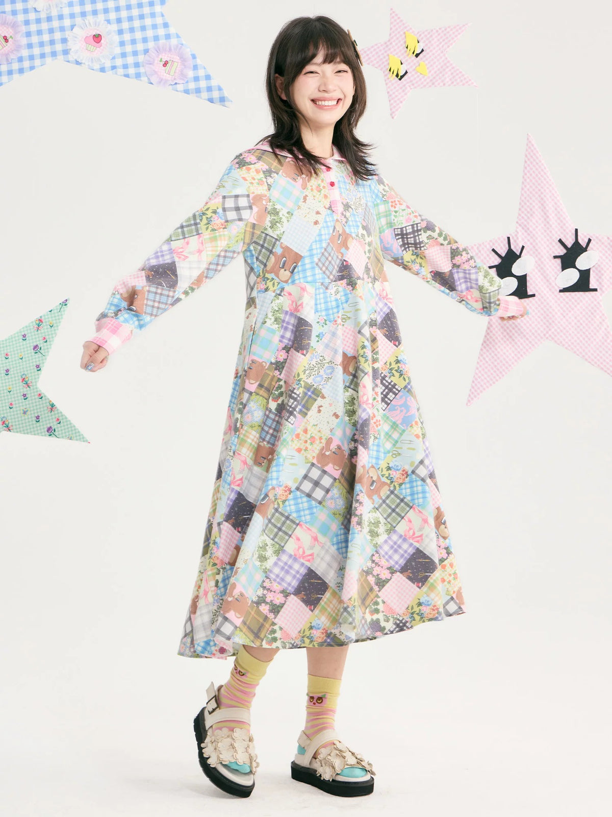 tntntutu - Teddy Patchwork Sailor Collar Dress dress tntntutu