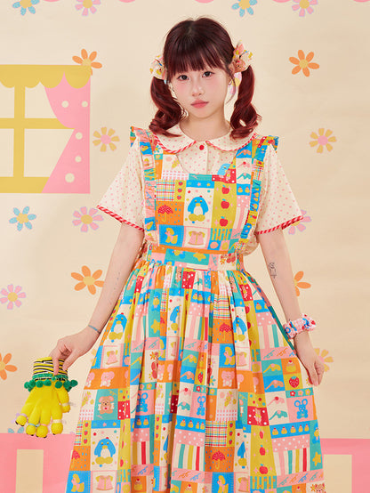 NIKKOU - Color Apron Suspender Dress dress Nikkou home