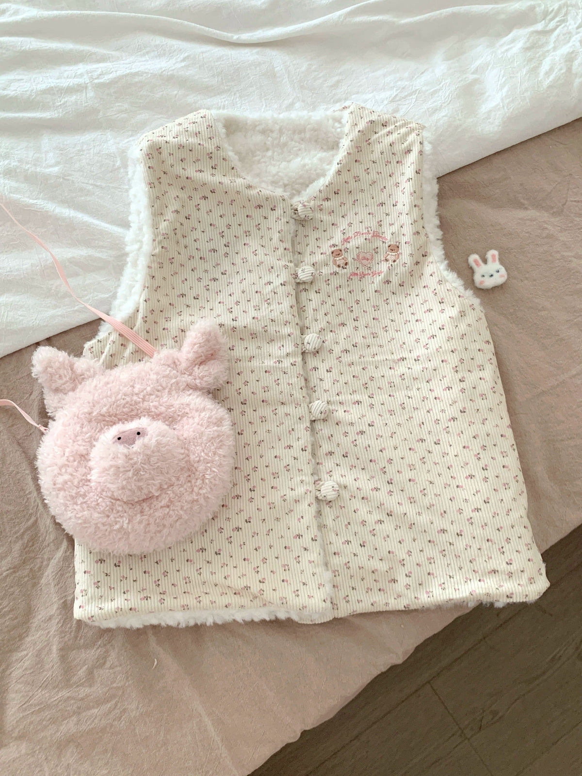 Blurred Bear - Reversible Fuzzy Floral Vest vest Blurred Bear