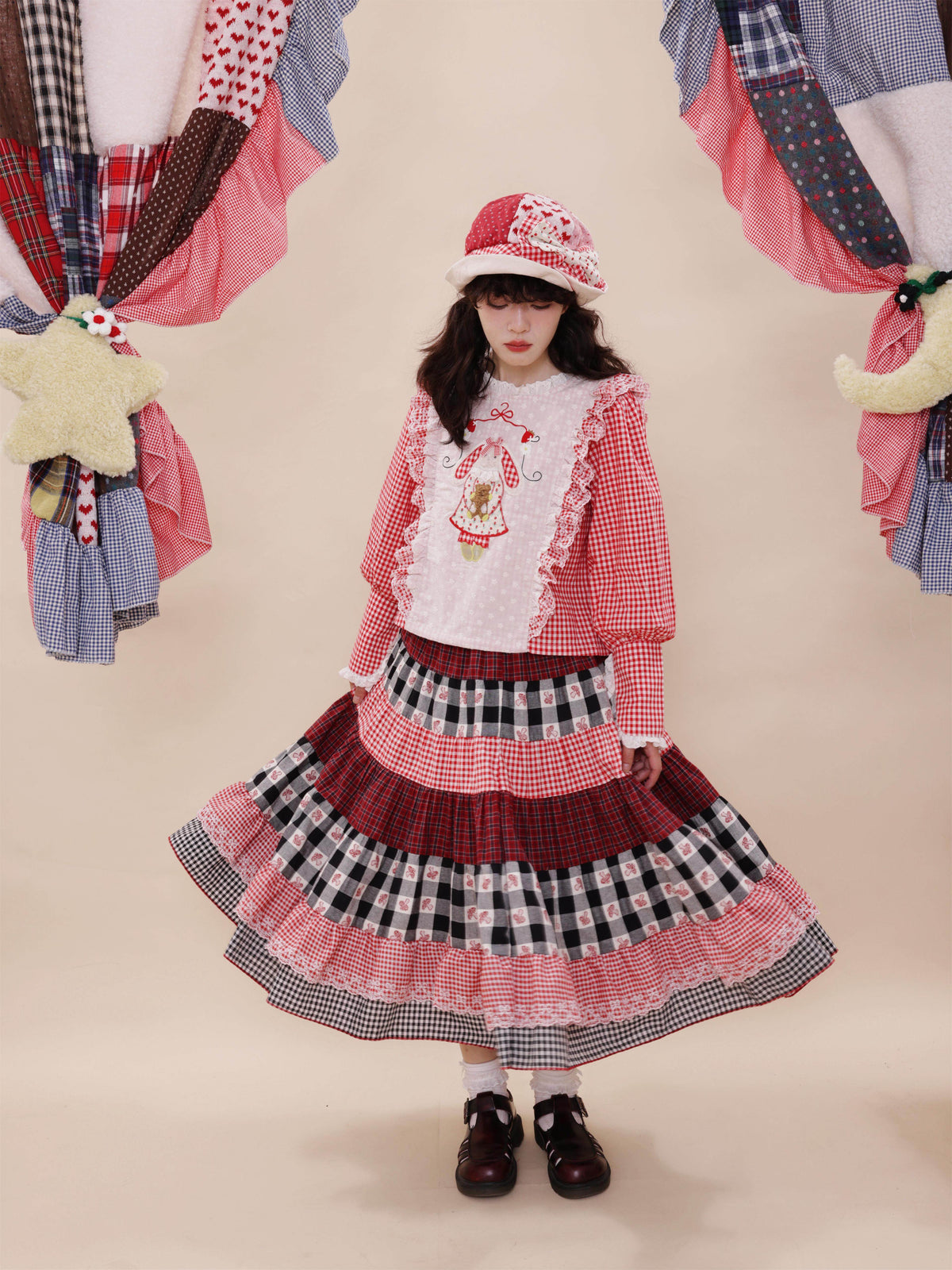 SemenCoicis - Vintage Plaid Patchwork Lace Skirt skirt SemenCoicis