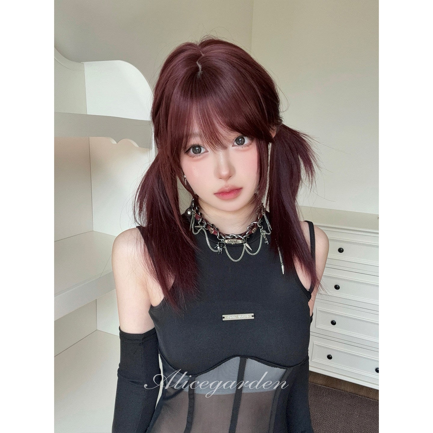 Alice Garden - Wine Red Mid-Length Wig wig Alice Garden