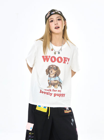 Robootoo - White Dachshund Print Oversized T-Shirt shirt Robootoo