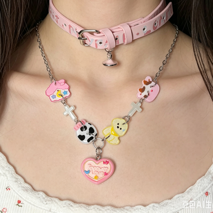 Kiwi Store - Y2K Multi Charm Button Necklace necklace kiwi store