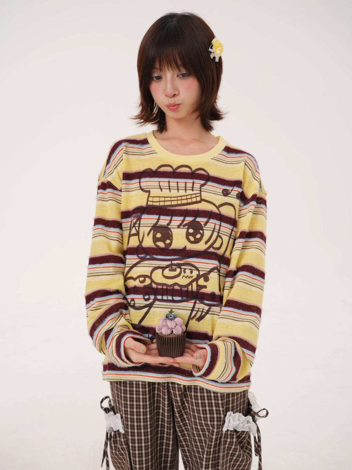 RabbitRain - Yellow Striped Baker Girl Knit Top shirt RabbitRain