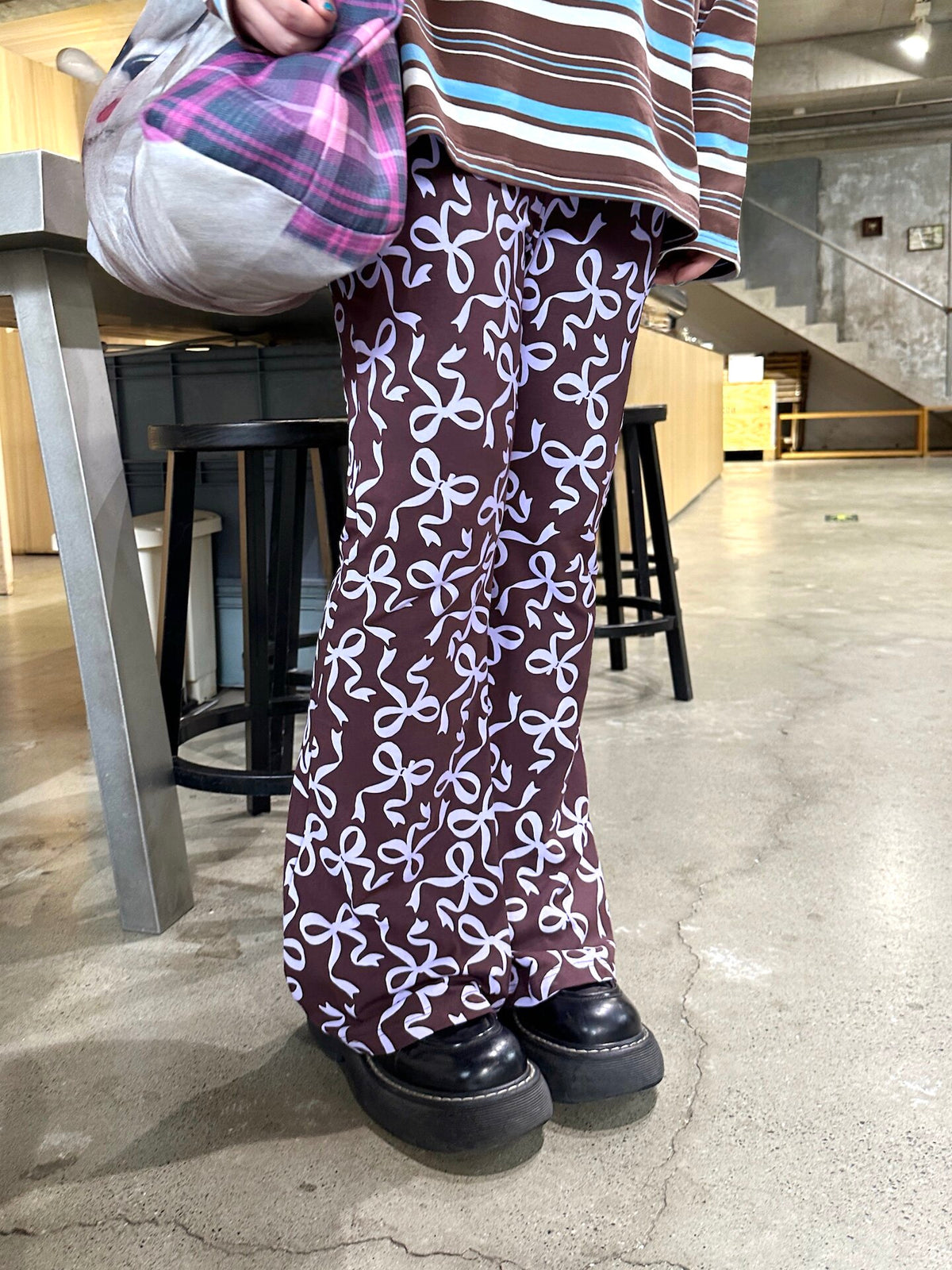 BunnyBunnyGun - Brown Bow Elastic Waist Flare Pants