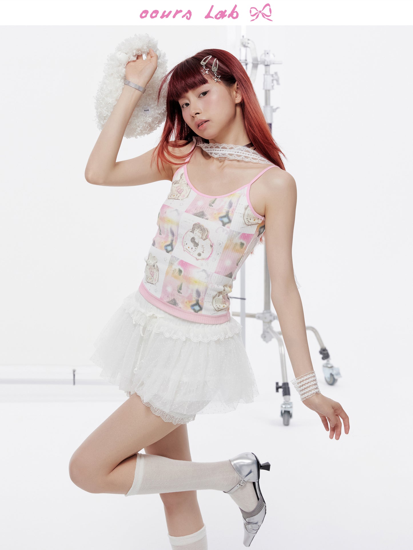 OOURSLAB - Cartoon Print Lace Strap Cami Top camisole OOURSLAB