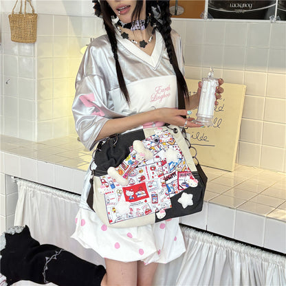 Hottie - Y2K Patchwork Canvas Tote Bag bag Hottie