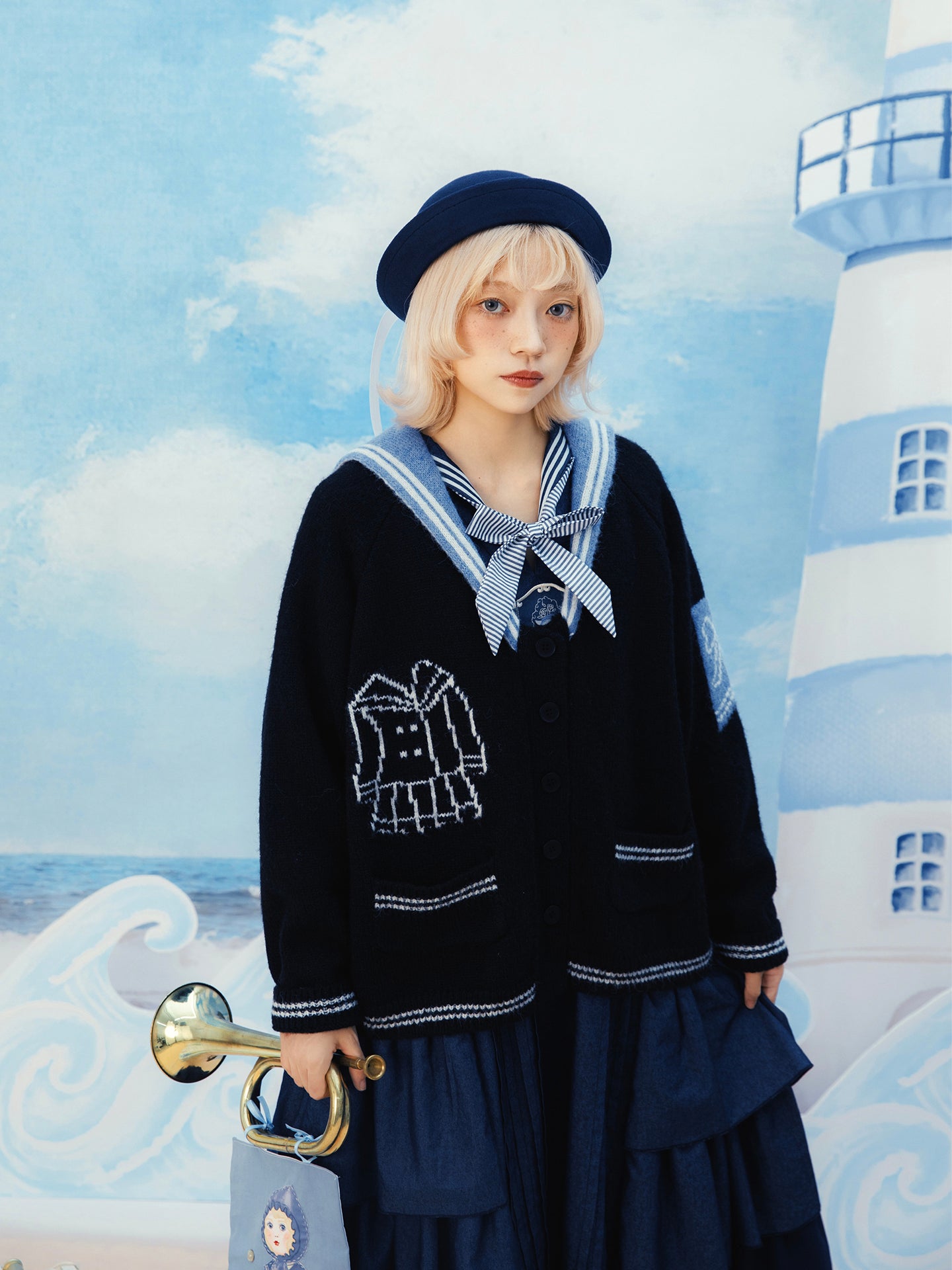 Meugler - Kawaii Knit Cardigan Sailor Collar Scissor Sweater cardigan Meugler