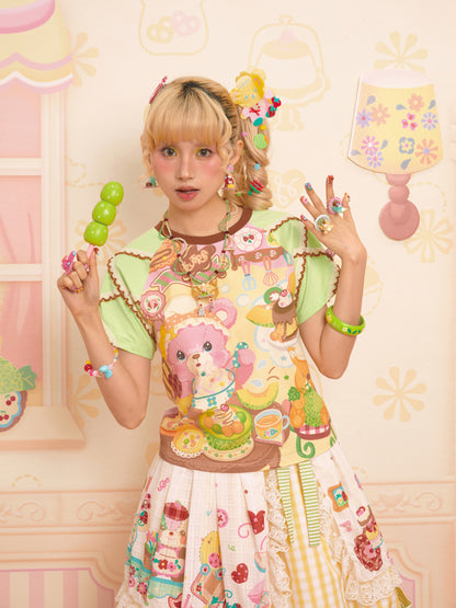 Lutra Jump - Decora Kei Bear Café Raglan Colorblock T-Shirt shirt Lutra Jump