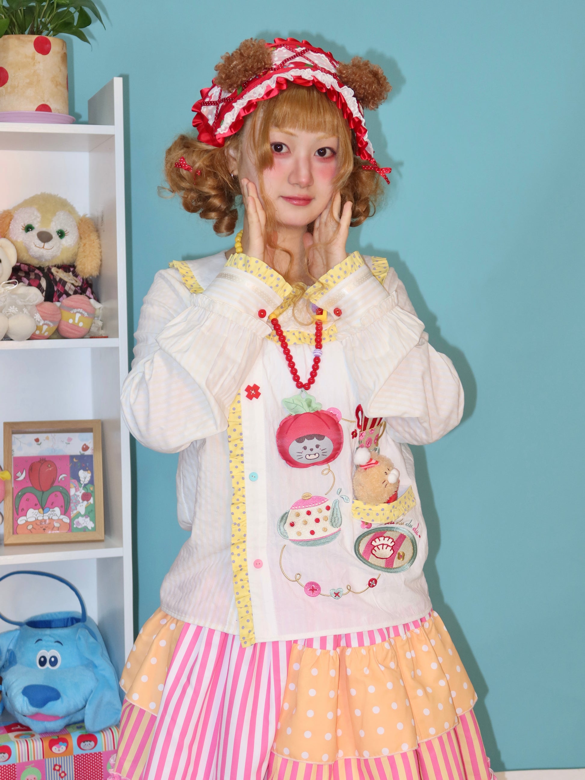 LULULULU - Kawaii Tea Set Embroidered Doll Collar Shirt shirt LULULULU