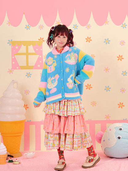 NIKKOU - Kawaii Mink Fur Knit Cardigan Sweater cardigan Nikkou home