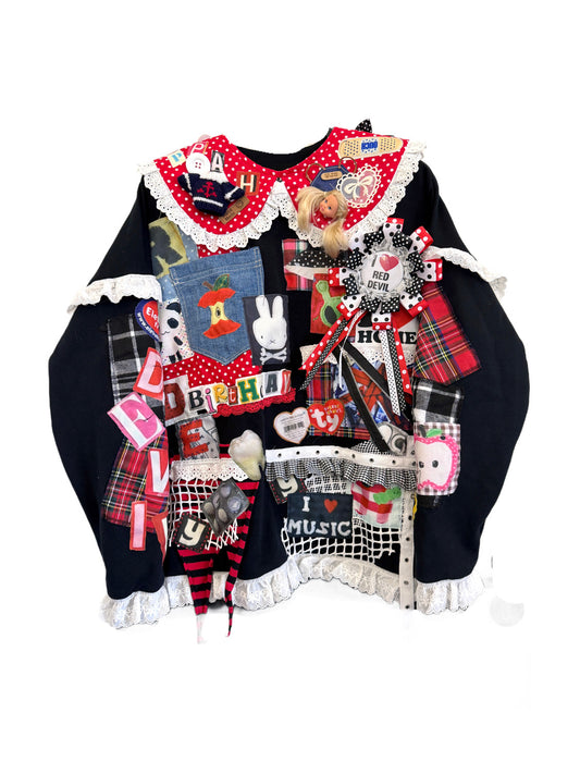 RedDevil - Patchwork Doll Collar Sweatshirt sweatshirt Red Devil Sweatshirt Only S